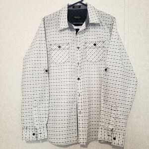 EIGHTY EIGHT LONG SLEEVE BUTTON UP SHIRT...SIZE:L COLOR:WHITE-NAVY BLUE